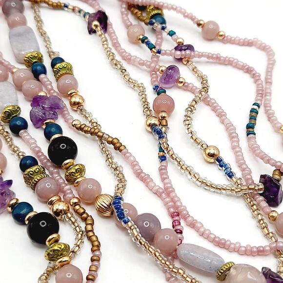 Chico's Bohemian Beaded Pendant Necklace - Amethyst Chips - 36" - 3 Bead Strands - Picture 8 of 12